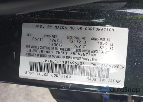 2011 Mazda Mazda3 I Sport from USA, damaged, VIN JM1BL1UF1B1496203